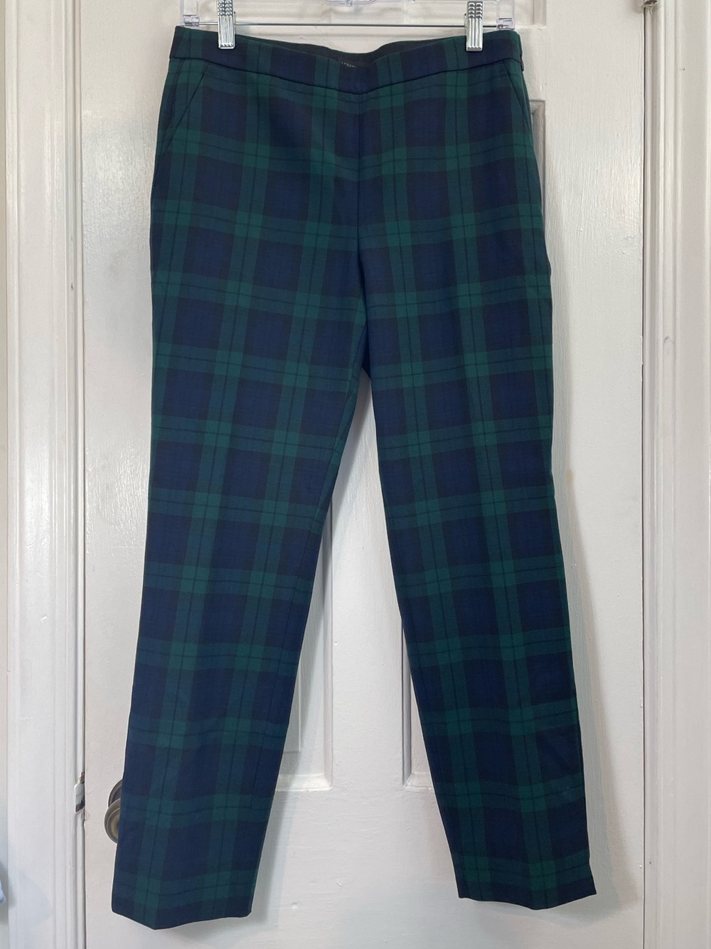 J. Crew Black Watch Plaid Wool Martie Crop Pants Green/Blue - Size 4